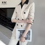 Nonwoven Women's Office White Dress Suit 2023 Top and Pants with Single Button