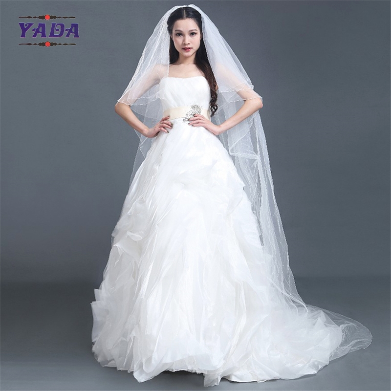 Luxury off shoulder organza fabric bust latest gowns long tail ball gown alibaba wedding dress