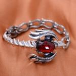 Handmade Sterling Silver Chain Link Phoenixes Synthetic Garnet Charm Women