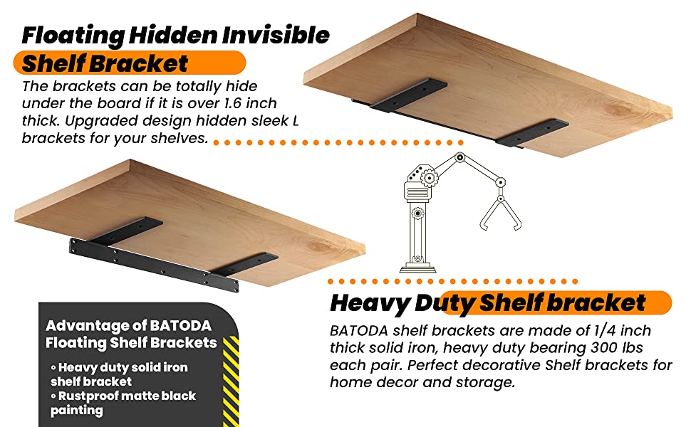 17 Inch Heavy Duty Floating Shelf Bracket Black Metal L Brackets Concealed Structure