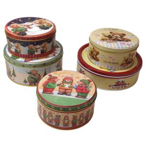 Quality Holiday Gift Packaging Metal Tin Box Reusable Round Tin Cookie Containers Custom Dollar Tree Cookie Tins wholesale
