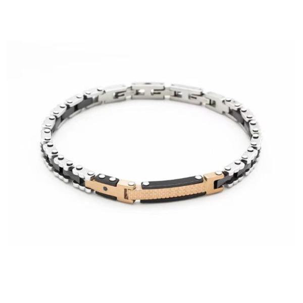 Classic Men Wide Stainless Steel Bracelet Two Tone Rose Gold With Silver Watch