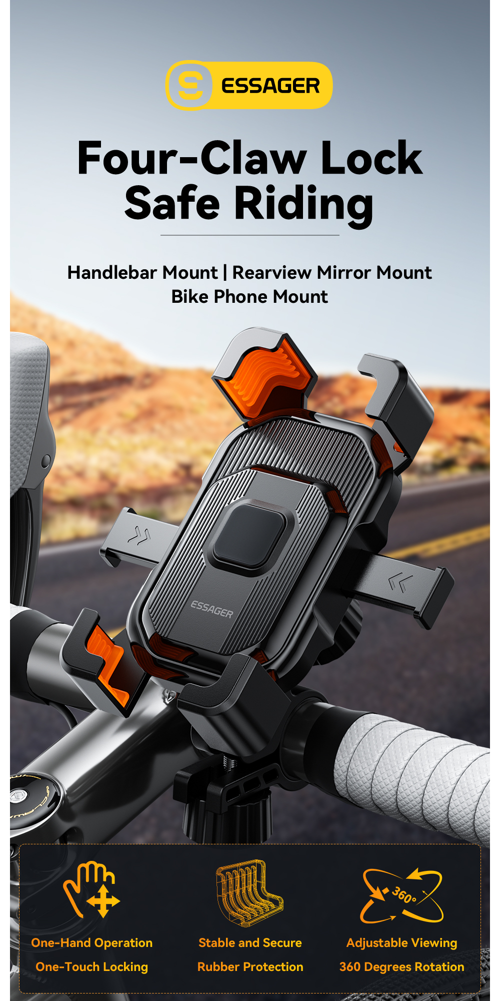 Motorbike Motorcycle Bike Cell Phone Holder Shockproof With One Button Locking