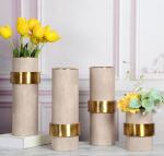 Wholesale Decorative Flower Vases Gold Plated with Marble Cylinder Flower Pot