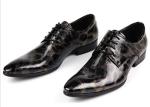 Crocodile Style Mens Black Brogue Shoes , Fashion Nightclub Genuine Snakeskin