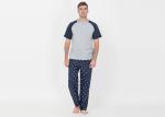Two Piece Mens Luxury Sleepwear 100% Combed Cotton Jersey Pyjamas Classic Style