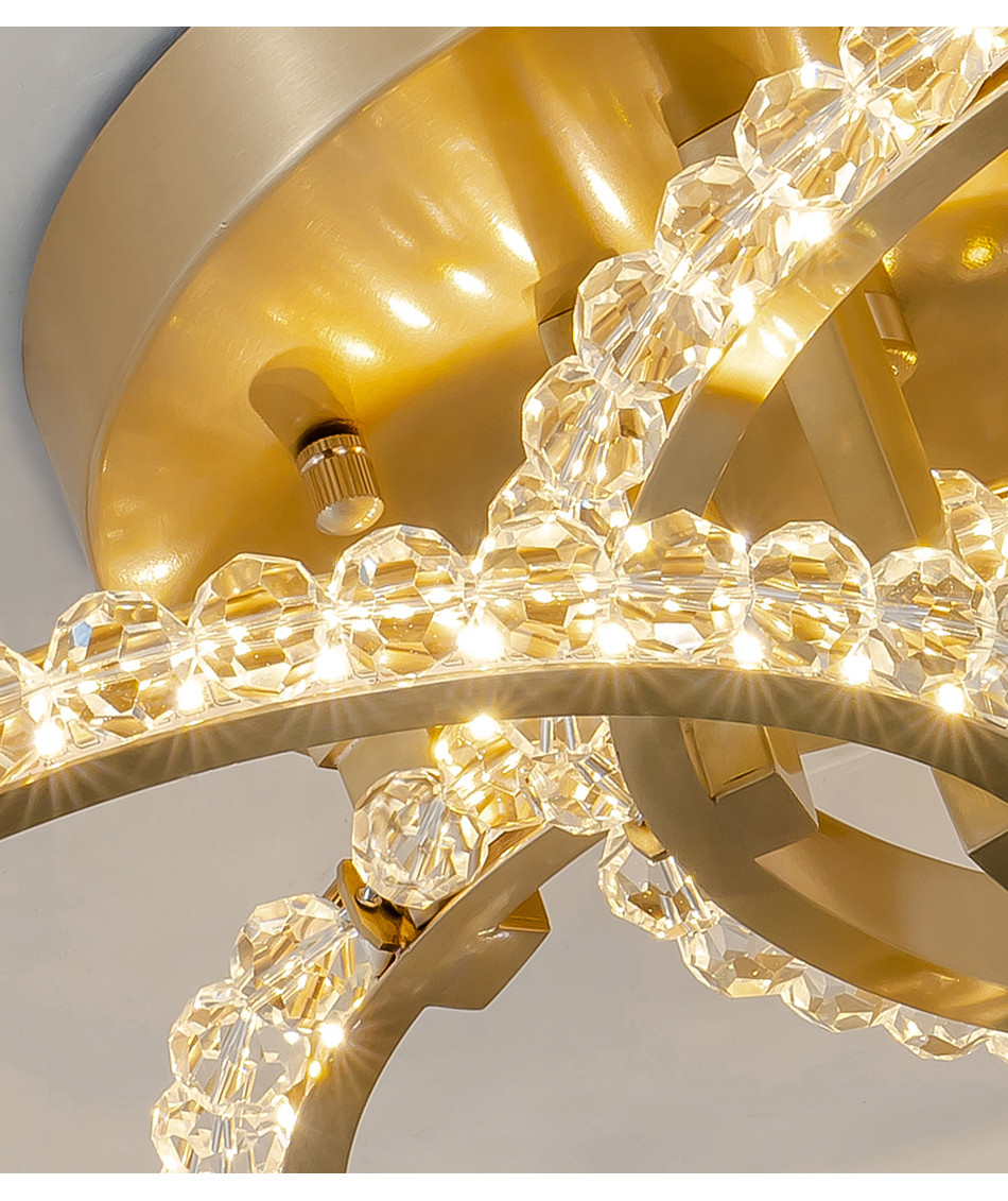 Simple Crystal Ceiling Light For Living Room Led Gold Circles Ring Chandelier Lamp(WH-CA-72)