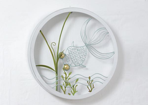 Cheap Round Frame Fish And Flower Design Metal Wall Decoration For Home for sale