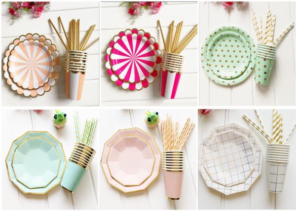 Paper Cups And Plates Set Festival Party Decorations With Hot Stamping Foil