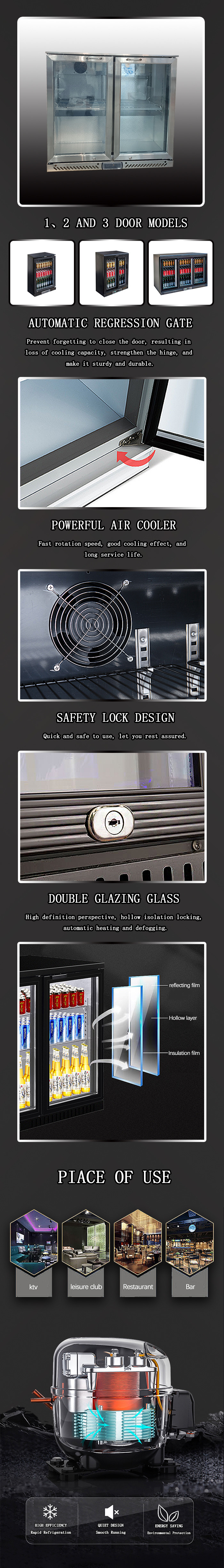 Sliding Swing Door Back Bar Cooler Fan Cooling System LED 2 Door Fridge