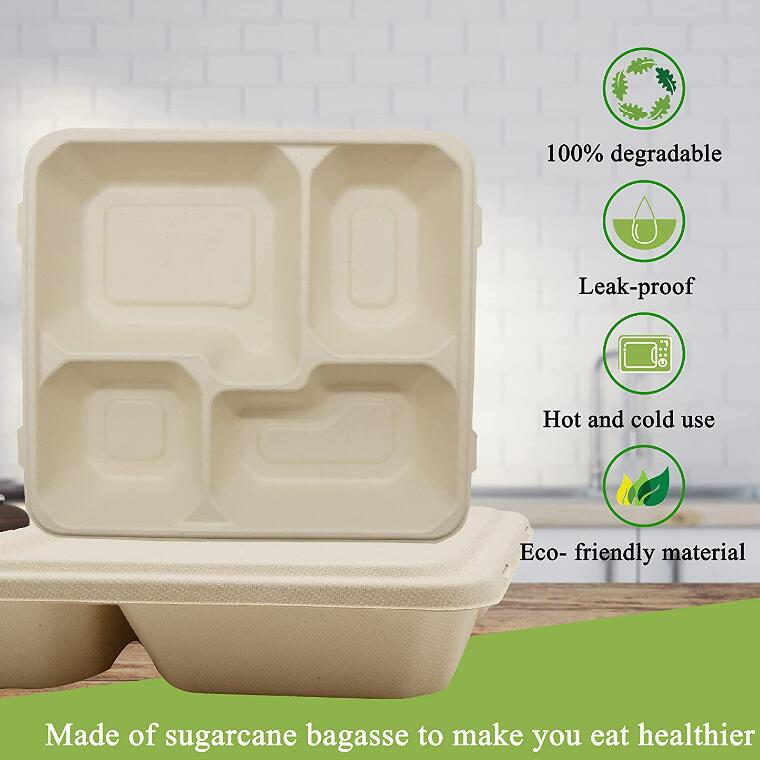 Eco Friendly Biodegradable Sugarcane Bagasse Pulp Paper Take Away Hot Food Container For Food