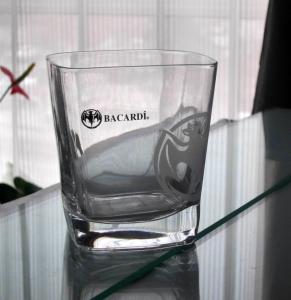 Quality Customize Print Logo Bacardi Whiskey Tumbler Glass , Square Whiskey Glasses wholesale
