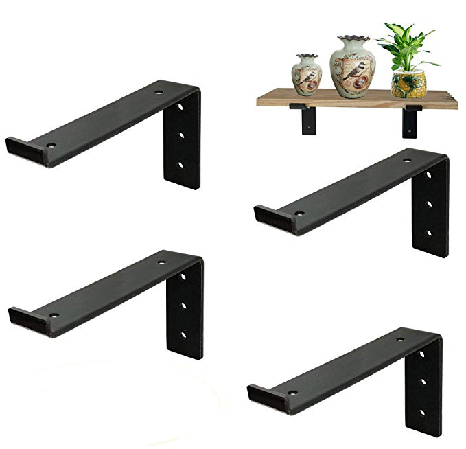 Shelf Brackets Heavy Duty Frosted Black Wall Bracket with Lip for Floating Shelves Rustic Iron Metal Shelf Bracket