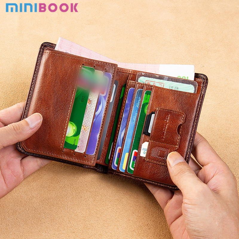 Unisex Genuine Leather Minimalist Trifold Bifold Slim Wallet with RFID Protection