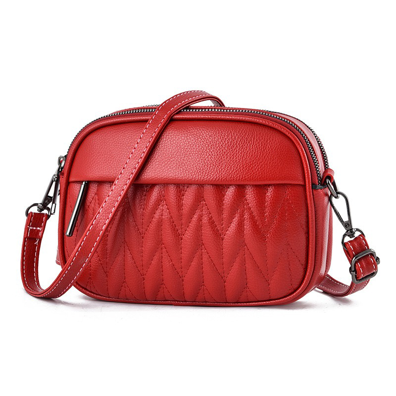 Custom Logo Avaliable Soft Leather Texture Crossbody Bag for Women Double Layer Bag