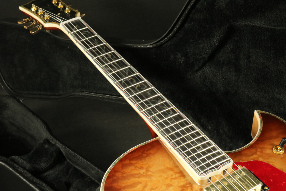 High Quality tabacco thick hollow body abalone inlay single cutaway electric guitar Guitar