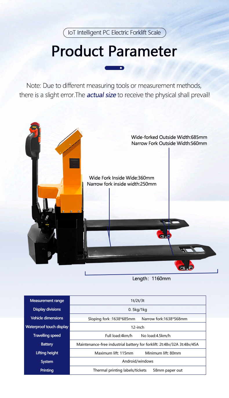 12 Inch Touchscreen Display Weighing Forklift Scale with Intelligent Electric Android