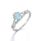 Women Geometry 925 Sterling Larimar Silver Jewelry Round Natural Gemstone Ring
