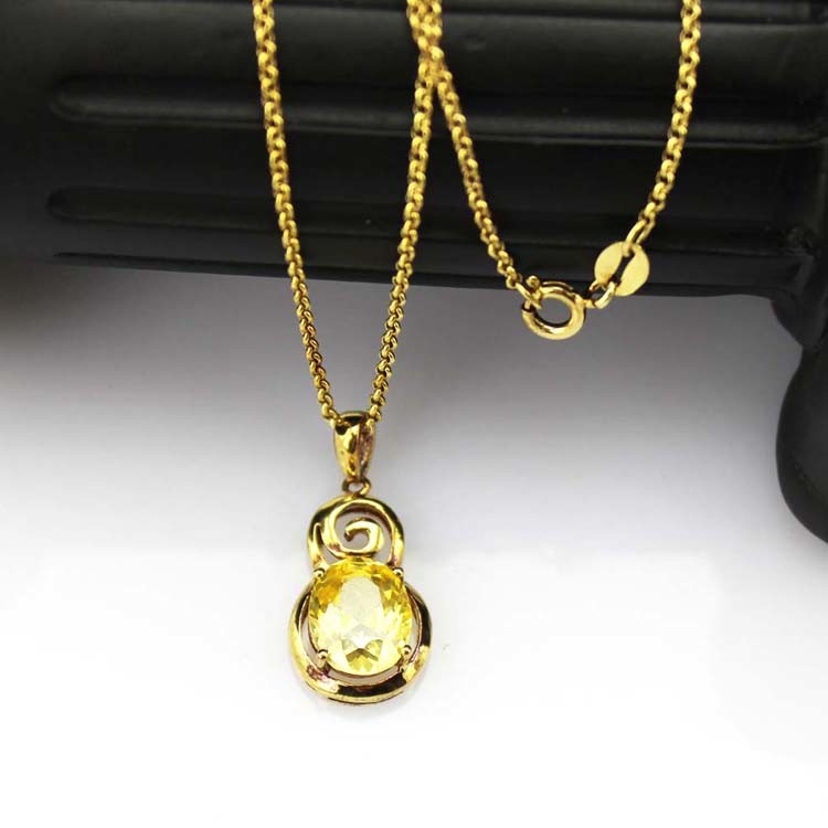 18k Yellow Gold Plated Silver Jewelry Yellow Citrine Cubic Zircon Pendant(PSJ0414)