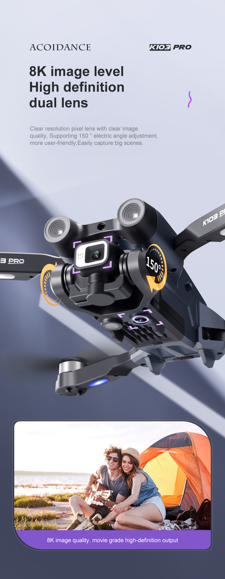 K103 Pro Aerial Drone 8k HD Camera GPS Obstacle Avoidance RC Helicopter FPV Wifi Professional Foldable Quadcopter Toy