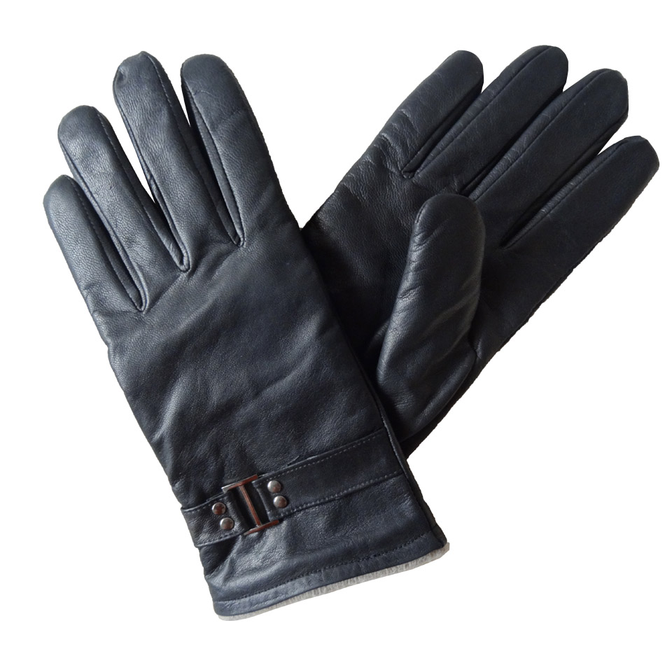 Dobby Style Mens Black Leather Gloves , Mens Leather Dress Gloves With Belt