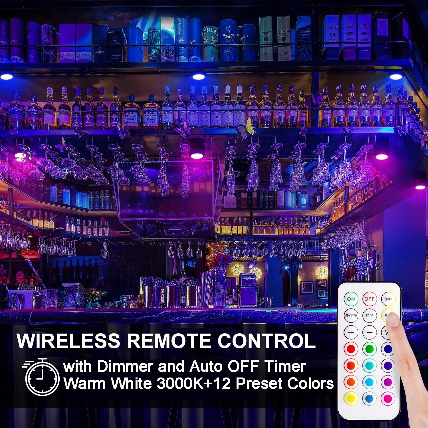 Round White LED Puck Lights With Timer Dimmable Remote Control For Modern Lighting