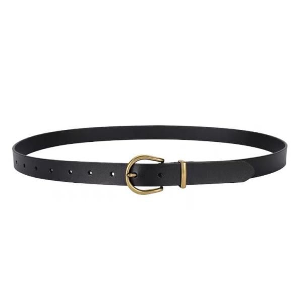 Adjustable Length 2.3cm Women's Fashion Leather Belts Metal Loop Old Gold