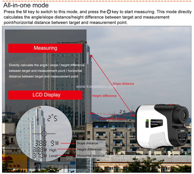 kaemeasu Hunting Laser Rangefinder Rechargeable Golf Telescope Angle Measuring Distance Meter D800