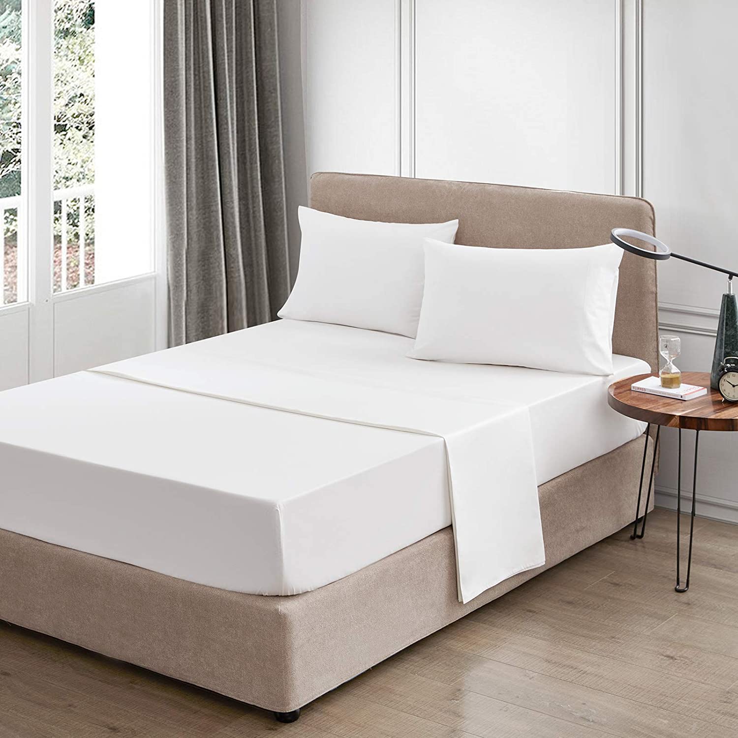 4 Piece 100% Cotton Luxury Soft Breathable Deep Pocket Bed Sheet Set with Portable