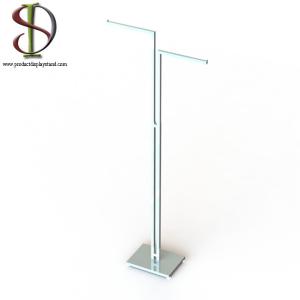 Quality 2 Arms Chrome Metal Clothing Display Rack With Metal Square Base wholesale