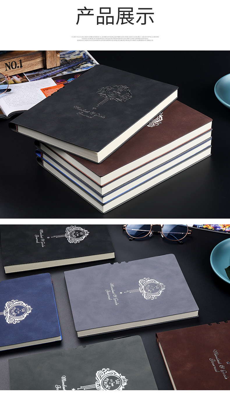 Custom Logo Hardcover Business Notebook with PU Leather Cover and 100 Sheets Notepad