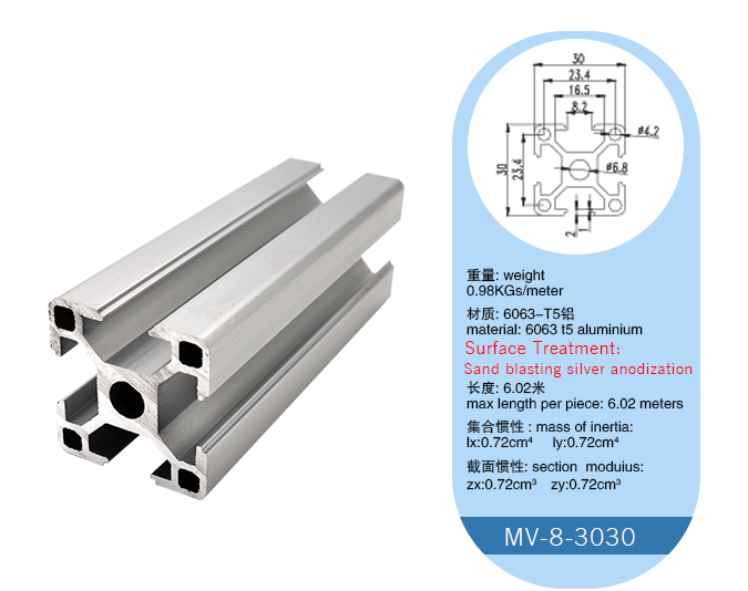Linear Rail 8 T Slots 3030 Aircraft Industrial Aluminium Profile