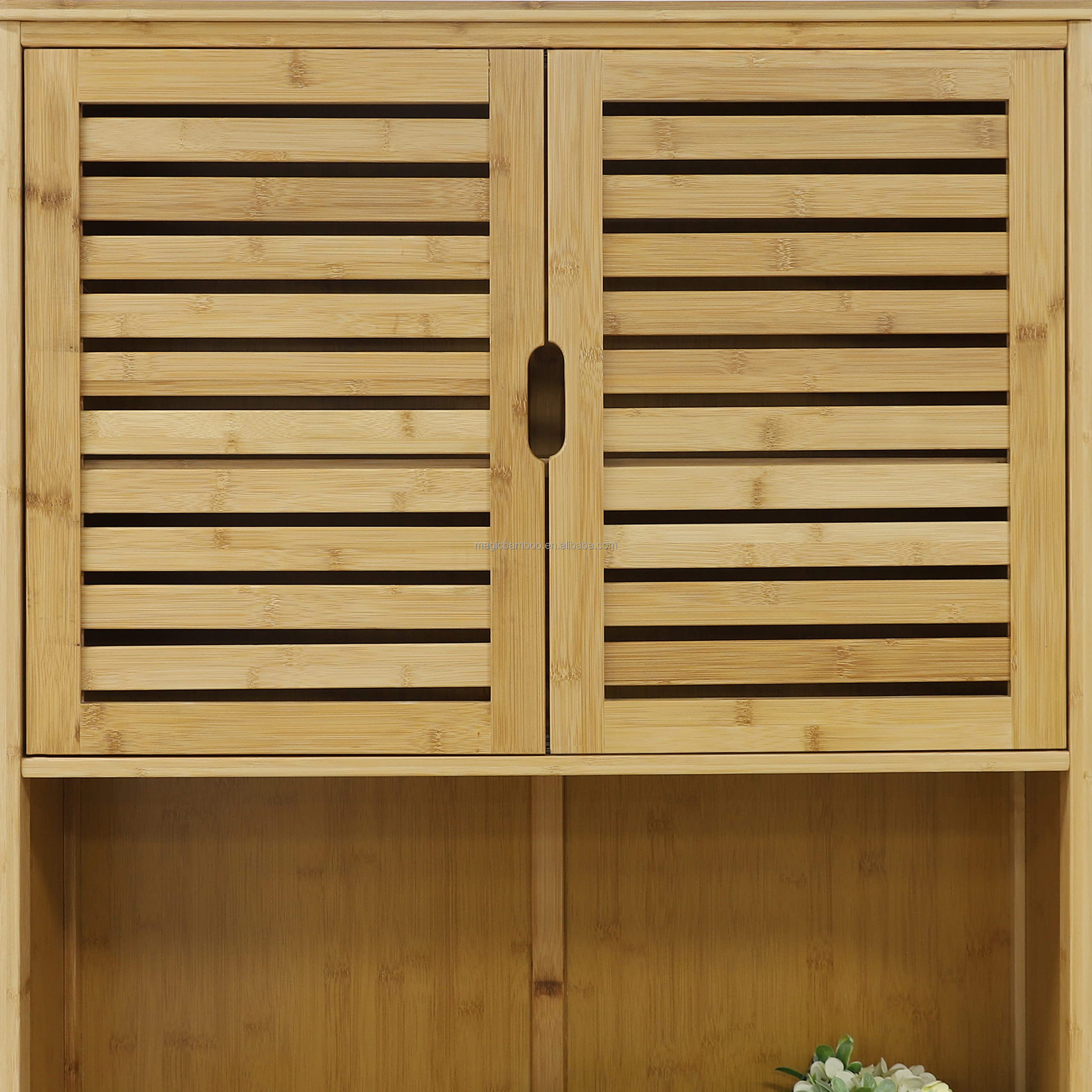 Kitchen Freestanding Bamboo Corner Cabinet Storage With Microwave Stand And Shelves