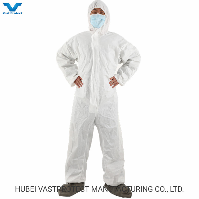 PPE Safety Protective Apparel 50GSM 60GSM 65GSM Tyvek White Disposable Coveralls