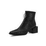 Snakelike Print Flat Zip Up Ankle Boots Slip On Round Head Square Heels