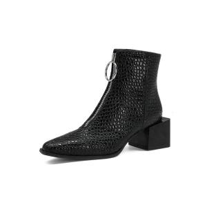 Quality Zip Up Imitation Alligator Ladies Flat Boots Womens Block Heel Ankle Boots wholesale