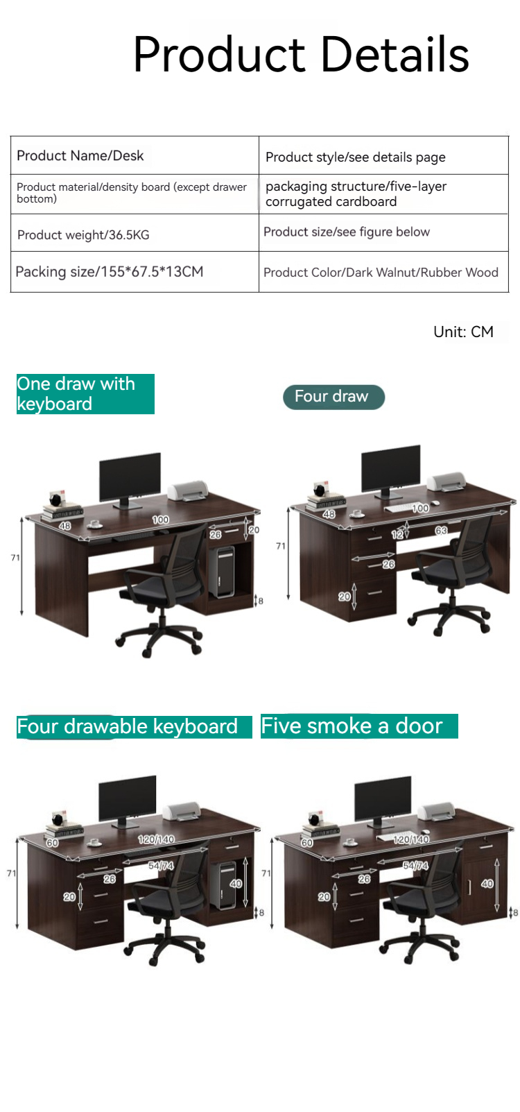 Office Furniture Simple Modern Desktop Home Computer Desk and Chair Set for Business