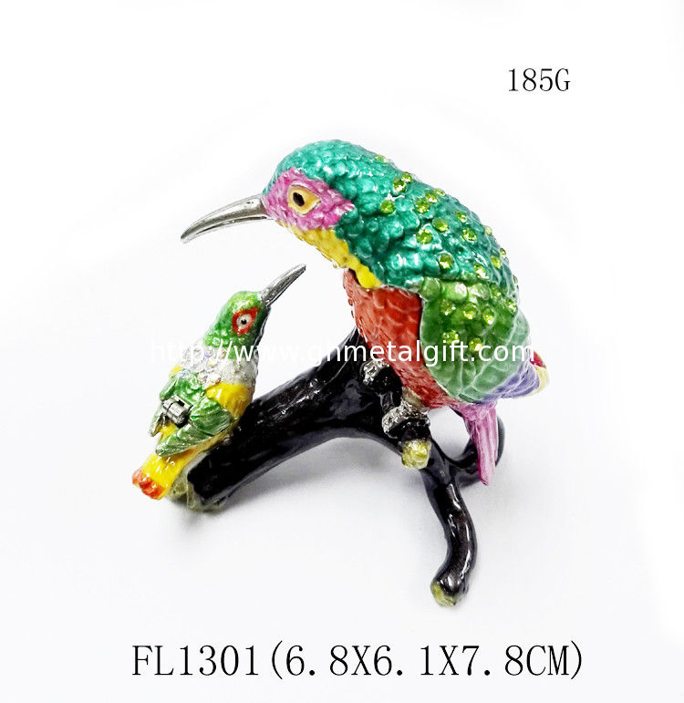Mum and baby bird metal jewelry box for jewelry wholesales bird jeweled enamel trinket box