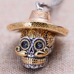 Quality Two Tone Silver Brass Skull Pendant Necklace for Men and Women (XH053353W) wholesale