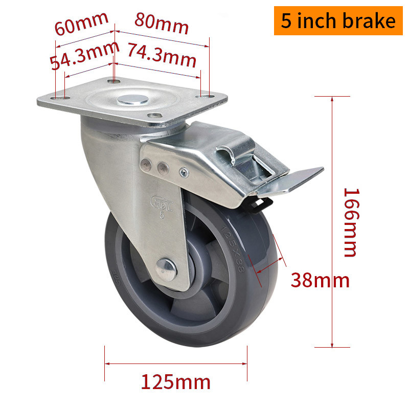 EDL‌ Medium Duty 5inch Caster TPU Plate by Rigid , Swivel and Brake Type 250kg