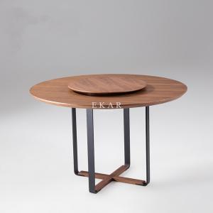 Quality Wooden Walnut Metal Legs Round Dining Table With Rotating Centre wholesale