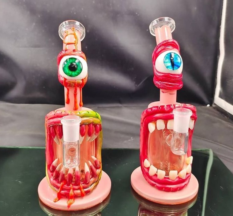 Halloween Monster 8" Water Pipes Glass Bongs Hookah Bubbler With Percolator