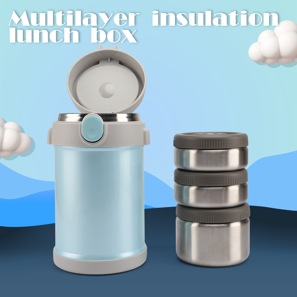 Double-Layer Stainless Steel Vacuum Food Container Jar With Three Independent Compartments