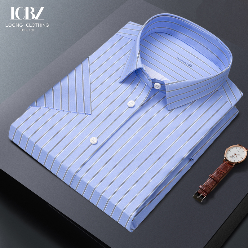 Men's Formal Short Sleeve Dress Shirts with Non-Iron Sequin Design in Various Colors