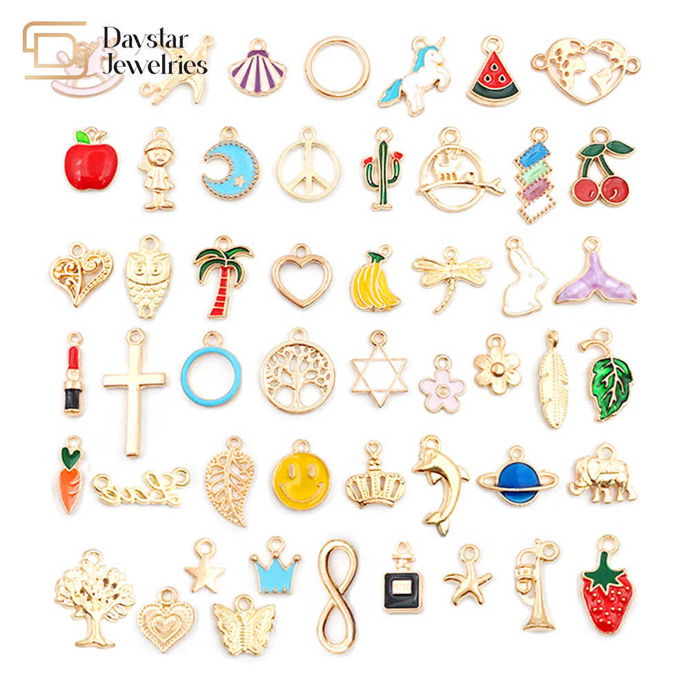 Charms Gold Plated Enamel Metal Dangle Pendant Tags For Diy Jewelry Craft