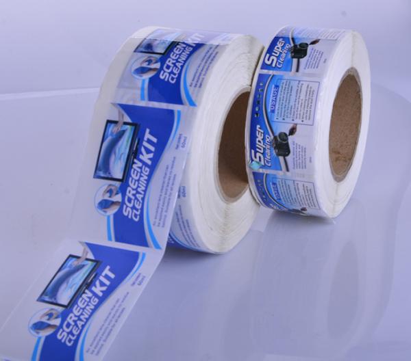 Screen cleaning kit packaging glossy vinyl sticker labels rolls printing