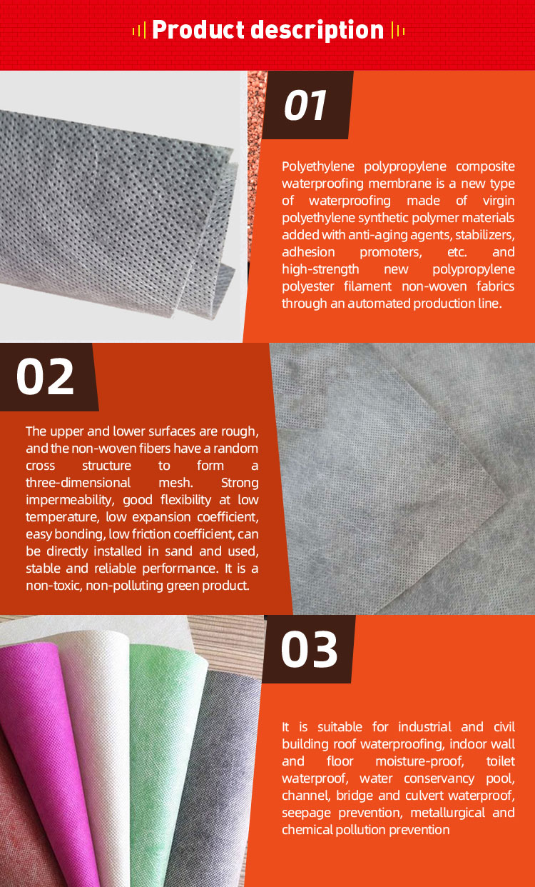 1.15m Width Polyethylene Polypropylene Compound Waterproofing Underlayment Material