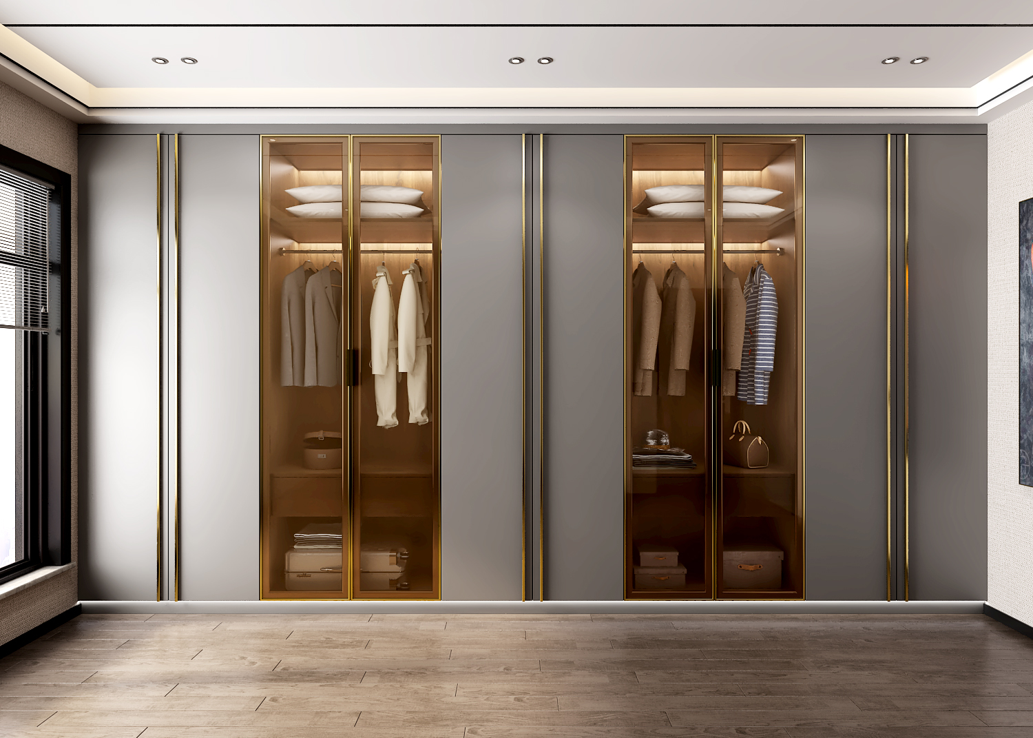 Customized Matte Grey Wardrobe Closet with Contemporary Design Style and PANEL Wood Style