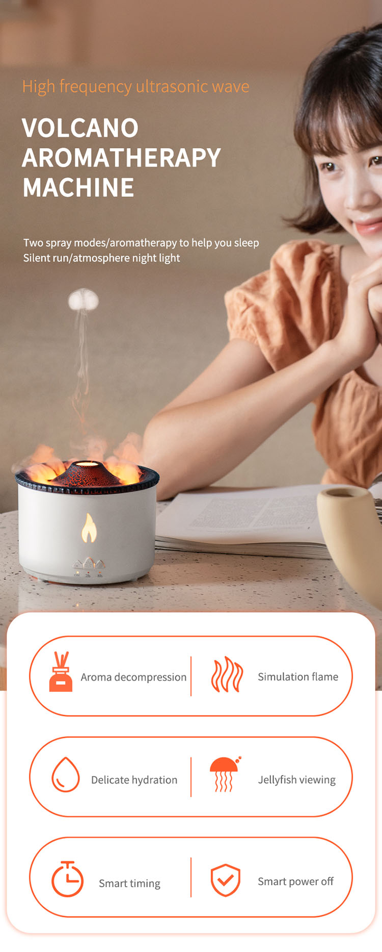 1 Sample Ok Volcano Flame Humidifier Led Color Flame Effect Ultrasonic Aroma Oil Diffuser For Hotel Home Dropshipping