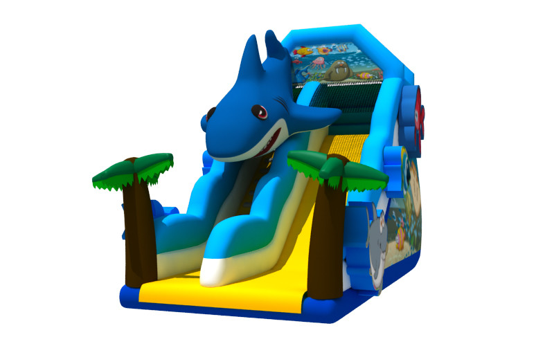 Ocean Theme Shark Inflatable Slide Inflatable Climbing Wall And Slide For Kids